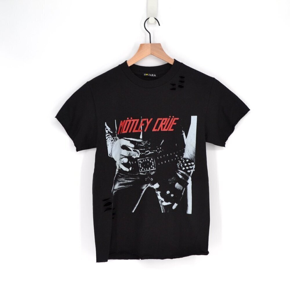 SOJARA Motley Crue Distressed Band Tee T-Shirt Rock Metallic Band Black Size S